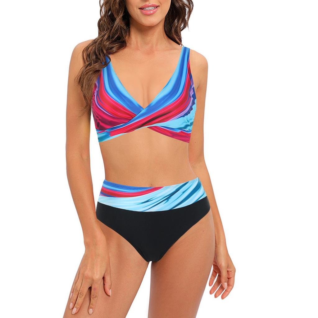 Женское раздельное сексуальное цветное лоскутное бикини с нагрудником без стальной поддержки, купальник