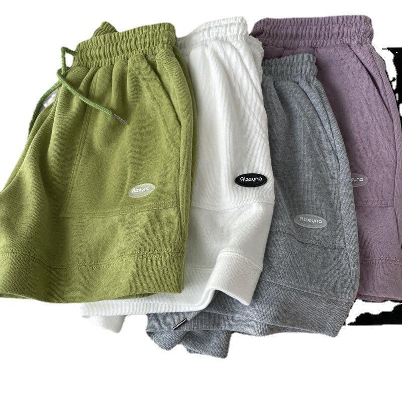 Женские облегающие повседневные спортивные шорты А-силуэта с высокой талией 2024 года — корейский стиль, свободные, широкие штанины с завязками на шнурке