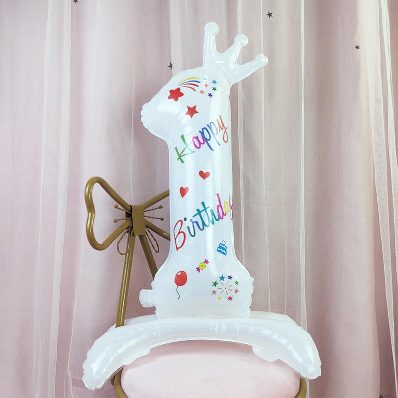 32inch Standing Number Balloons 0-9 White Crown Birthday "Happy Birthday" Balloons Birthday Party Celebration Decoration MIT