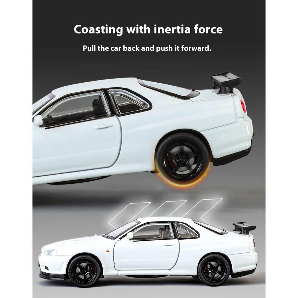 1/32 Nissan GTR R34 Skyline Суперкар Сплав Металл Литье под давлением Модель Автомобиля Звук и Свет Праздничный Подарок Парню Коллекция Хобби Украшения