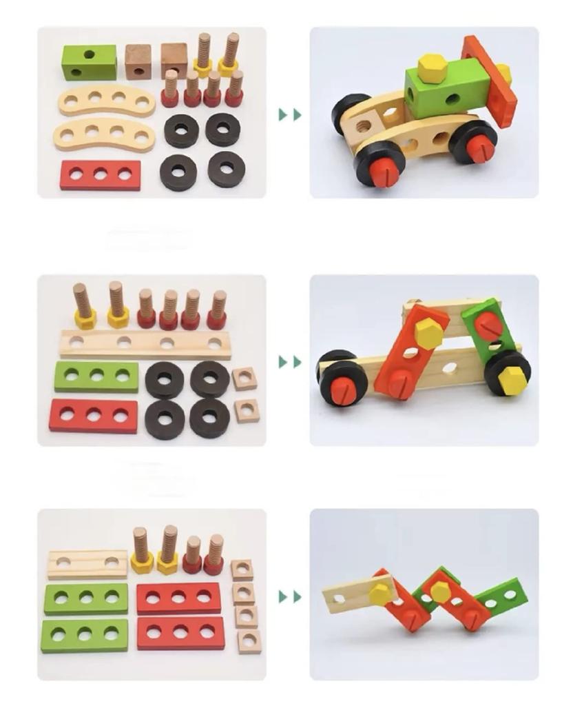 Carpenter Tools Assembly Toys for 2 3 4 Year Old Kids Wood Building Blocks Construction Kit Screwdriver Toy Model Building Tools Wooden Nuts and Bolts