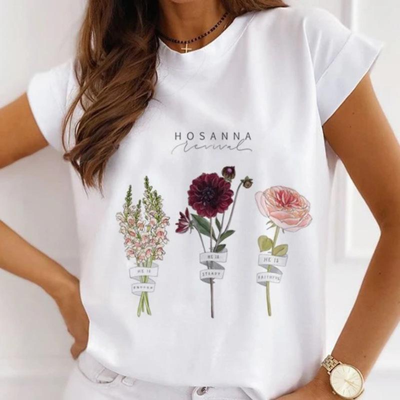 Модная креативная женская футболка с 3D рисунком розы 90-х годов, летняя блузка, свободные футболки с короткими рукавами, белые женские топы с круглым вырезом, одежда