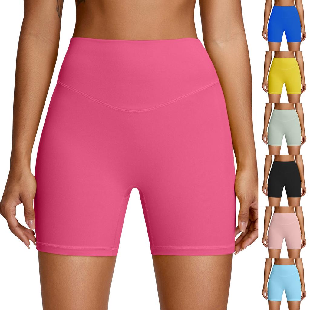 Women's Solid Color Hip Lifting And Abdominal Tightening Yoga Pants Quarter Tight Sports Shorts