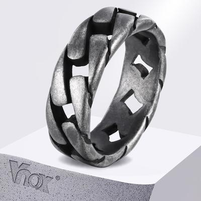 Vnox Мужские винтажные оксидированные кольца из нержавеющей стали, кольцо на палец в форме звеньев, панк-рок мужской альянс