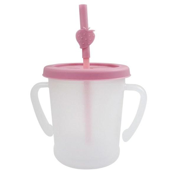 Agaphra Magic Straw Cup S 300ml + Silicone Straw + Fruit Straw Top, Pink (straw Cup), Random Delivery (pin Top), 1 Set