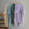 Ultra Thin Cotton Linen Loose Cardigan Women's Mid To Long Blouse Shawl Jacket Paired with Plus Size Sun Protection Shirt