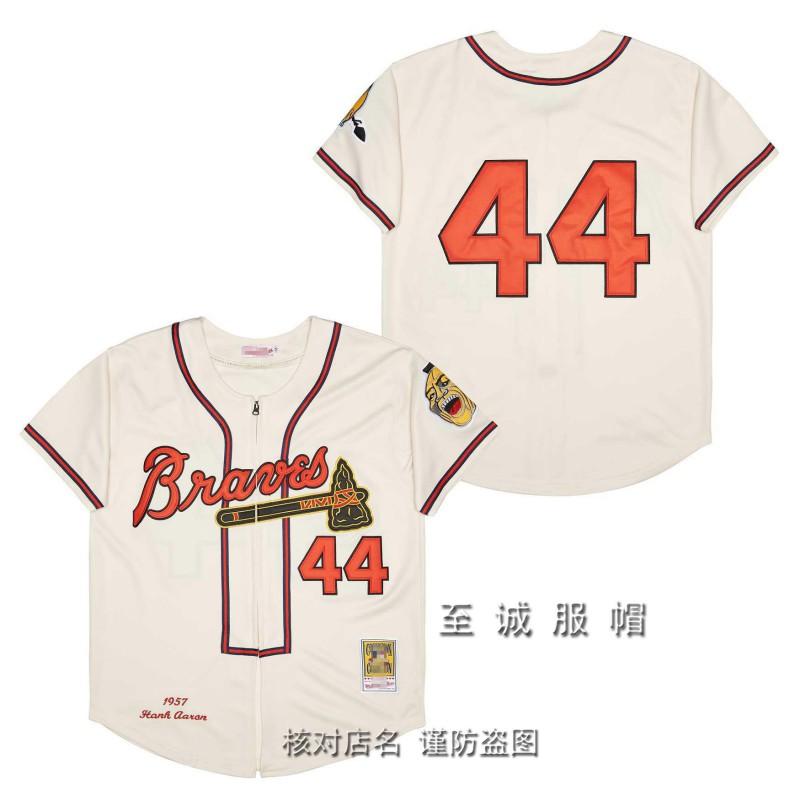 Mens Atlanta Braves Vintage Baseball Jersey 44 Hank Aaron Embroidered Retro Fan Shirt Cotton Blend