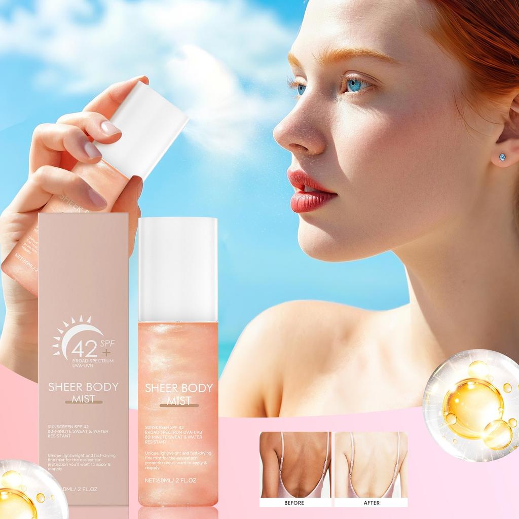 Солнцезащитный спрей для тела, увлажняющий спрей, с маслом для сияния тела, освежающий увлажняющий солнцезащитный спрей для тела, 60 мл