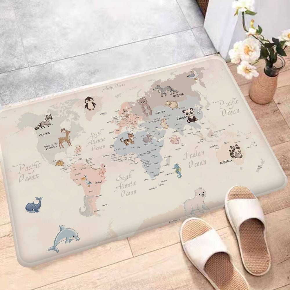 Cartoon animal world Door Mat Washable Non-Slip Living Room Sofa Chairs Area Mat Kitchen Toilet Rug