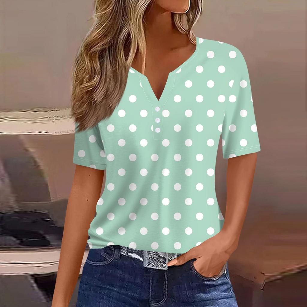 Women's T Shirt Tee Print Button Short Sleeve Daily Weekend Fashion Basic V- Neck Regular Top