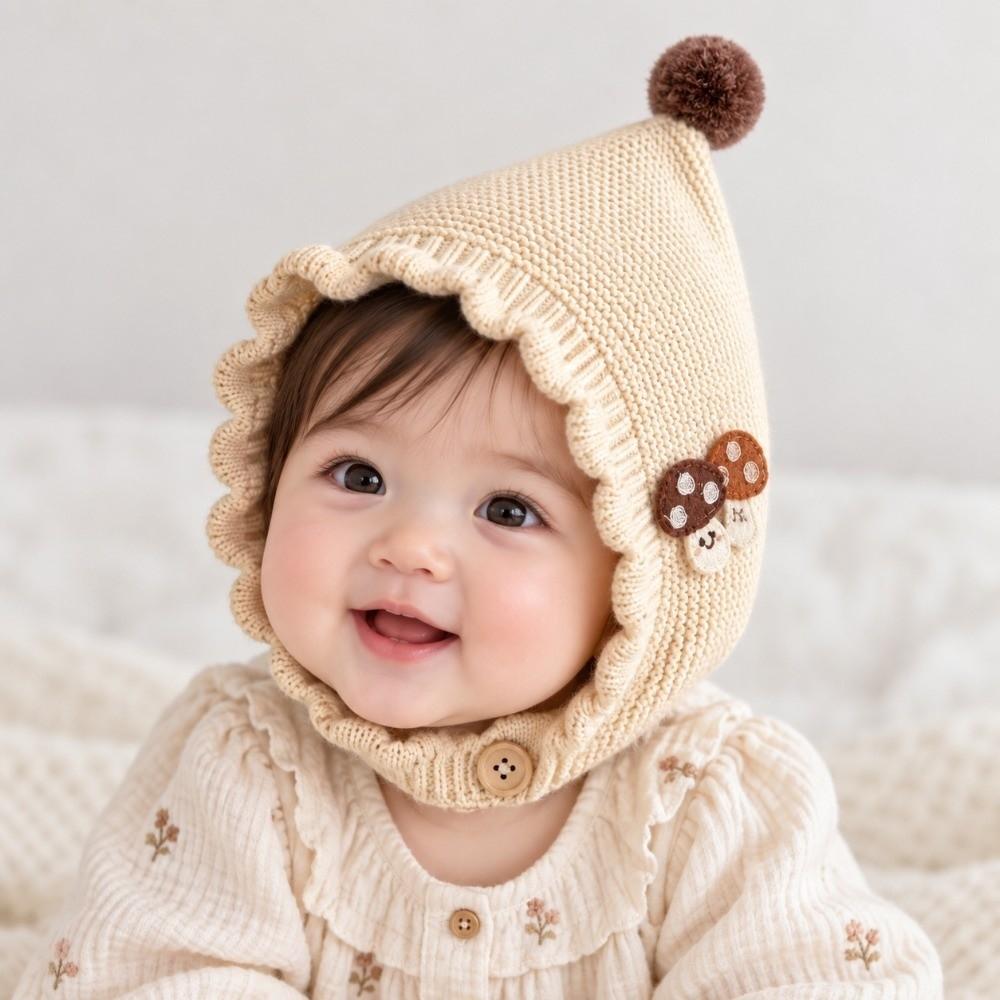 Windproof Pullover Beanie Cap Soft Warm Earflap Hat Pom Pom Baby Knitted Hat Unisex