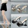 Тапочки на высоком каблуке. Женские универсальные сандалии и тапочки со стразами. Темпераментные шлепанцы на шпильке на среднем каблуке.