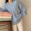 Chic Korean Fashion Oversized Sweaters Pullovers Elegant Vintage V Neck Women Winter Spring
