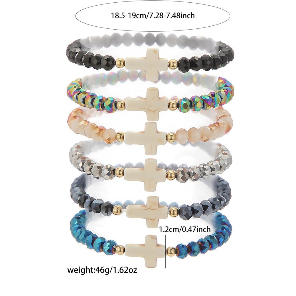 Bohemian Lady Stacking Bracelet With Turquoise Cross And Colorful Crystals For Travel Gift