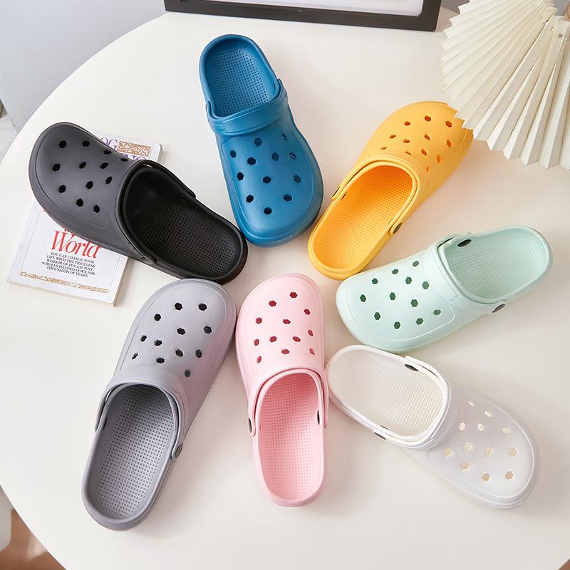 Дырчатые туфли девочки летний тренд новые для улицы мягкая подошва пляжная сумка голова сандалии полушлепанцы мужчины и женщины