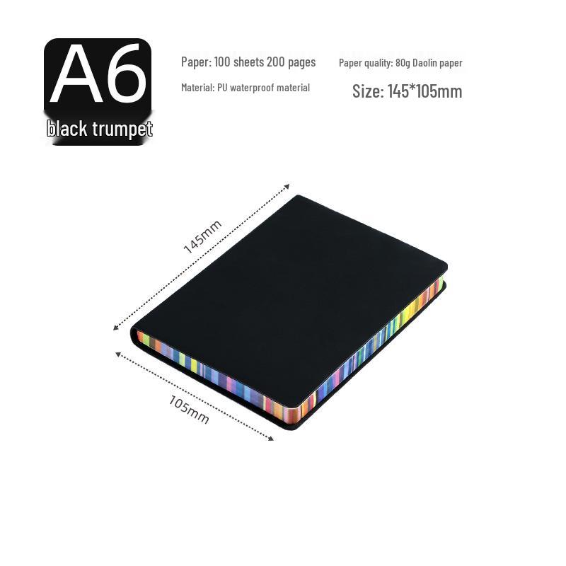 A5 Soft Cover Rainbow Edge Cute Leather Notebook - Custom Simple Color Edge Thickened Diary