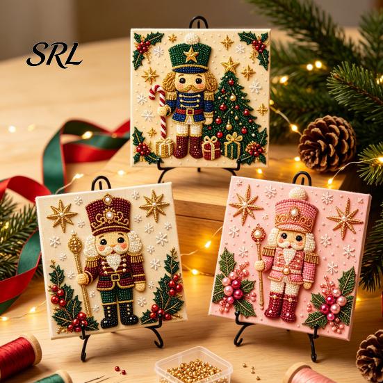 Faux Pearl Art Kit for Kids Nutcracker Kit, Painting DIY with Pre-Framed Project Canvas, 3D Christmas Wall Craft Adults, Home Holiday Decor