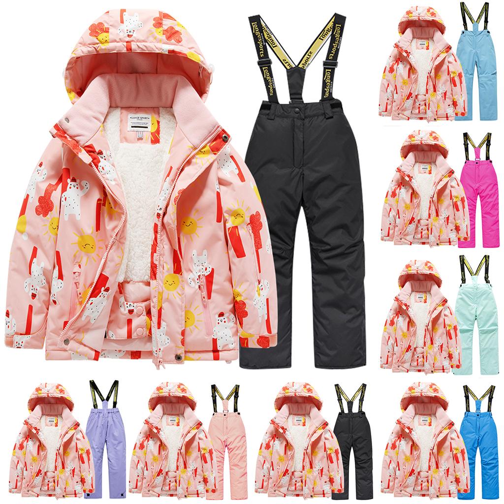 Детский модный лыжный комплект для мальчиков и девочек, утолщенный водонепроницаемый теплый лыжный костюм, куртка и брюки, комплект