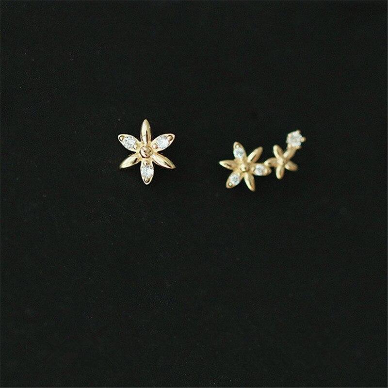 925 Sterling Silver Plating Simple Small Flower Stud Earrings Women Creative Fashion 14k Gold Plated Jewelry