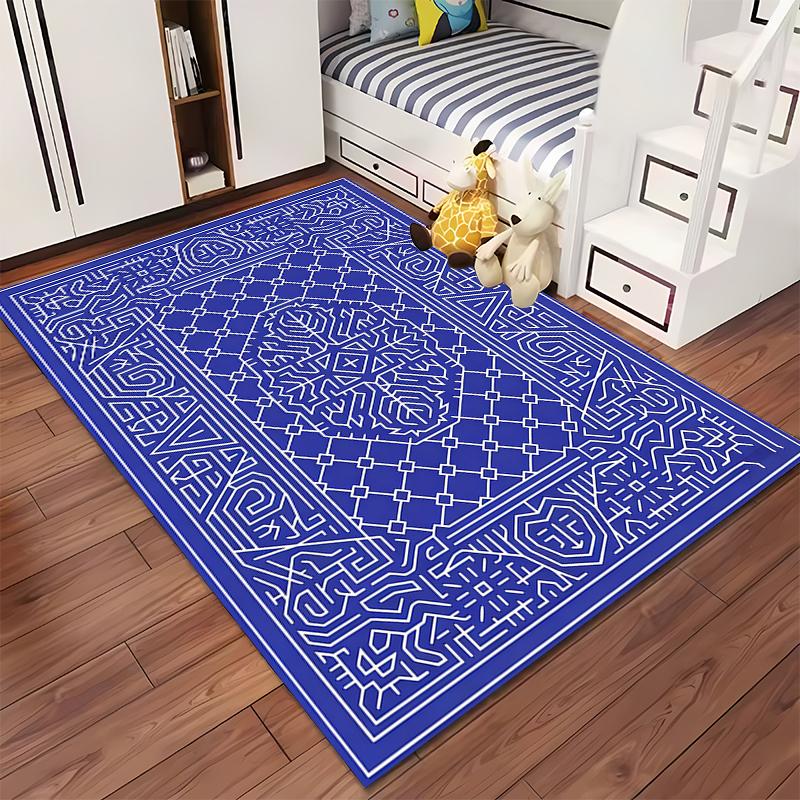 Geometric Pattern Area Rug, Blue and White Modern Carpet Design Suitable for use as an anti-slip for living room bedroom sofas