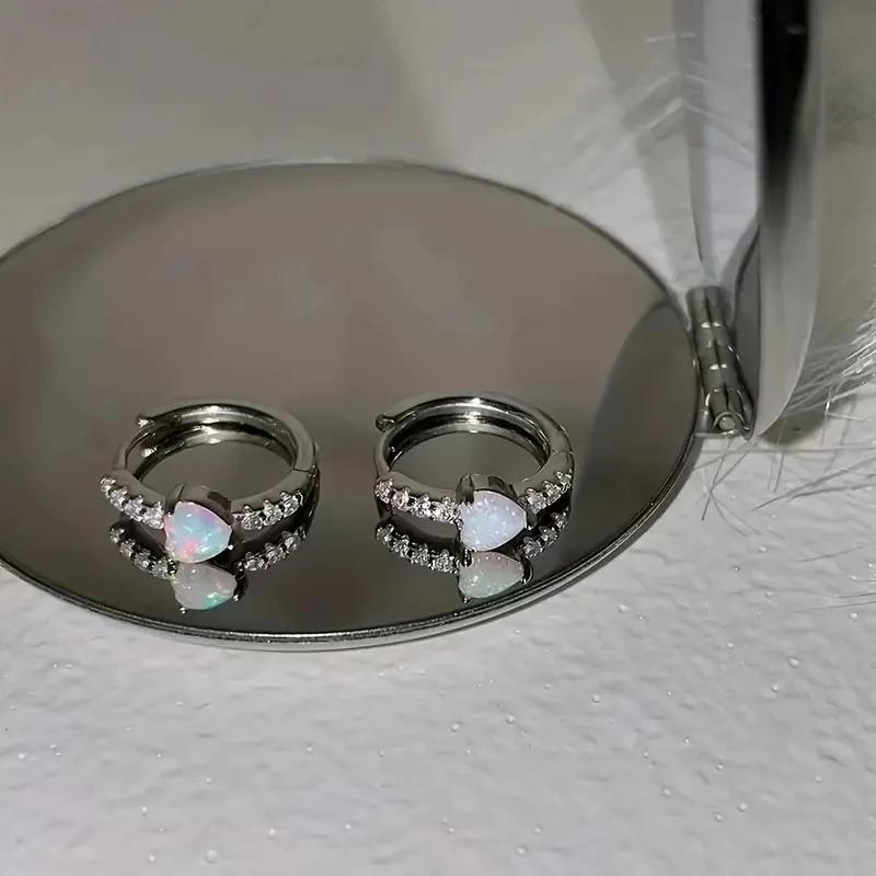 Трендовые красочные серьги-кольца с сердцем из имитации опала, милые романтичные украшения для ушей, женские аксессуары, универсальная бижутерия для вечеринок, подарки