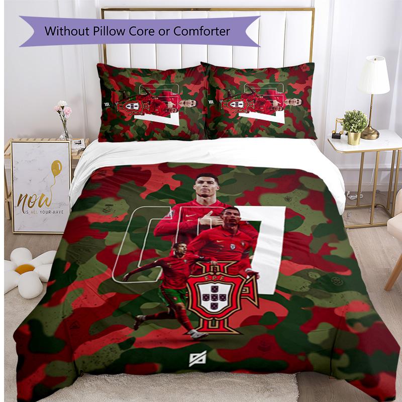 Portugal Football Printed Bedding 3 Piece Set Cozy Breathable Bed Cover Set as Housewarming Holiday Gift