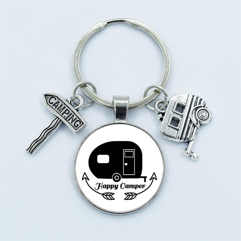 Cute Camper Wagon Keychain, I Love Camping Keychain, Trailer Signpost Keychain, Vacation Travel Memorial Jewelry Gifts