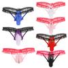 Mens Floral Lace Elastic Waistband Thong Sissy Underwear Contrast Color Bowknot Bulge Pouch G-string Cutout T-back