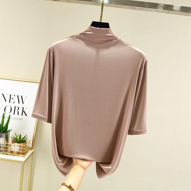 Modal Half High Neck T Shirt For Women With Soft Knit Fabric And Casual Style