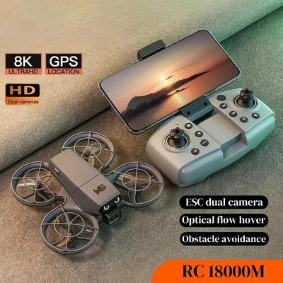 Новый мини-дрон V86 GPS Обход препятствий 8k Двойная камера Профессиональный Оптическое позиционирование Электронное управление Складной БПЛА Игрушка