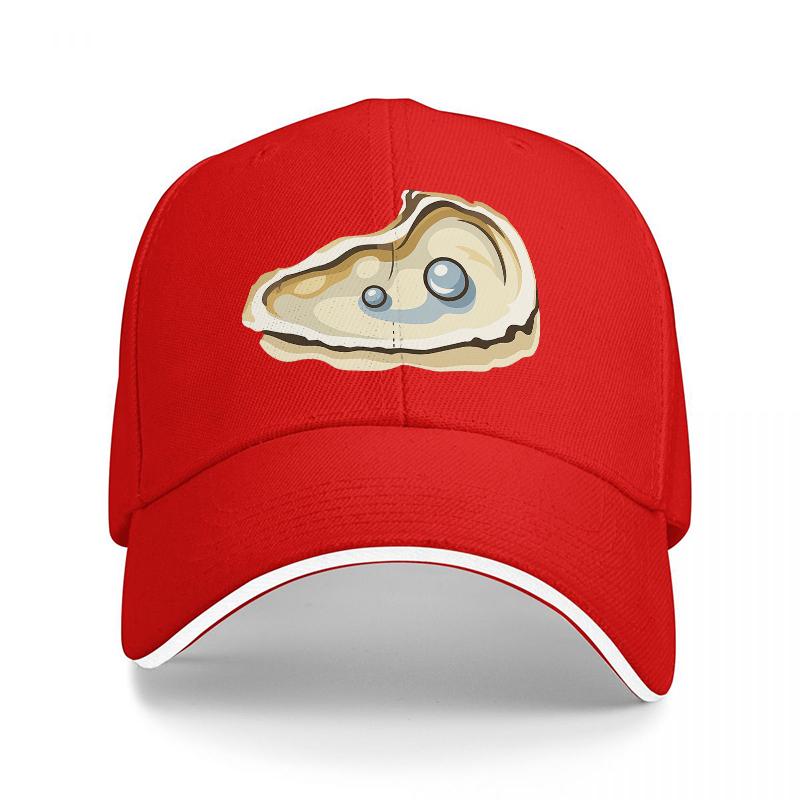 Oyster Pearl Design Baseball Cap Black Hat with Ocean Inspired Shell Pattern Fashionable Streetwear Accessory for Adults