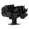 Double Heads Fireplace Fan 6 Blades Thermal Power Black Stove Fan High Temperature Proof