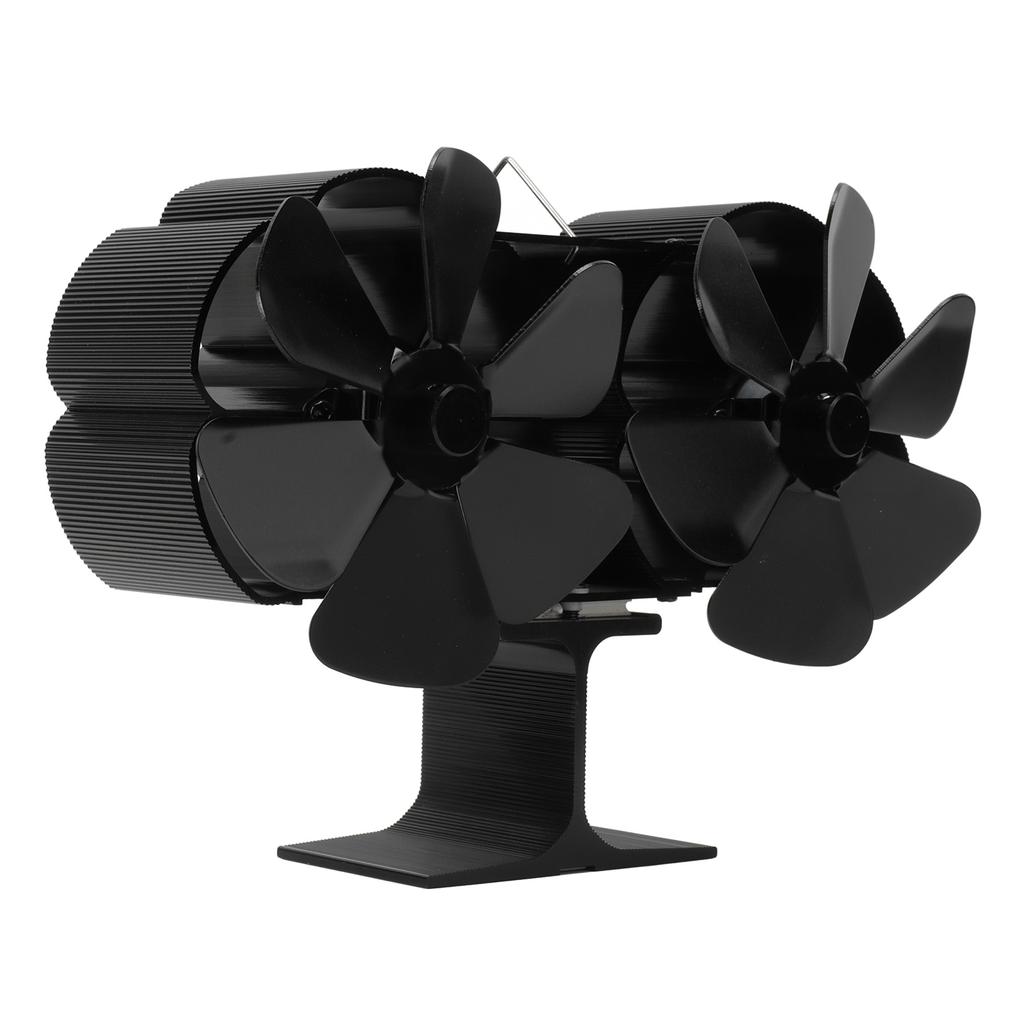 Double Heads Fireplace Fan 6 Blades Thermal Power Black Stove Fan High Temperature Proof