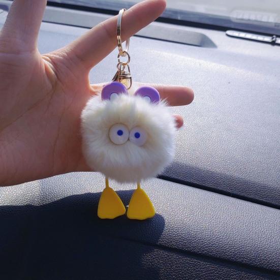 Плюшевый мультяшный брелок с шариком, большие глаза, снятие стресса, нечеткий круглый шар, игрушка, сделай сам, мини-металлическое кольцо, брелок, кулон, украшение для рюкзака, подарок на день рождения