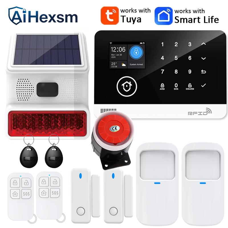Tuya Smart WiFi GSM Home Security Pet PIR Alarm System RFID APP Control Wireless Solar Siren Outdoor Camera Volume Adjustable