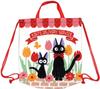 Marushin Gym BagKnapsackDrawstring Bag, Studio Ghibli Kiki's Delivery Service Jiji, for Girls, Jiji and the Tulip Fields,