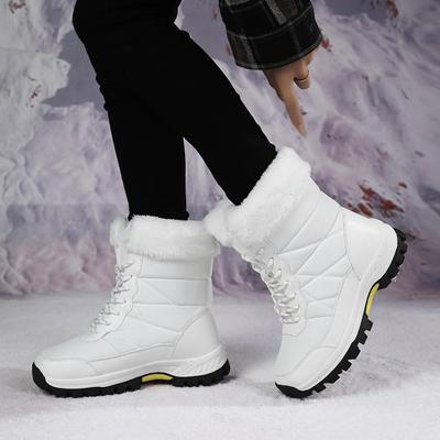 Женские зимние теплые лыжные сноубутсы бархатные уличные высокие на шнуровке хлопковые туфли нескользящие альпинистские ботинки