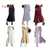 Women Fishtail Skirt High Waist Fishtail Hem Maxi Skirt Solid Color Retro Satin Texture Hip Wrapped Skirt
