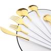 6Pcs White Gold Dinnerware Set Knife Fork Long Handle Spoons Chopsticks Flatware Cutlery Stainless Steel Tableware Silverware