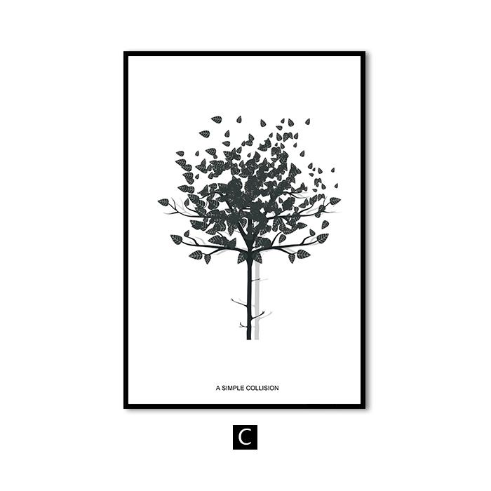 Modern Black White Abstract Tree Canvas Painting Minimalism Wall Art Poster Love Quotes Print Picture for Living Room Bedroom