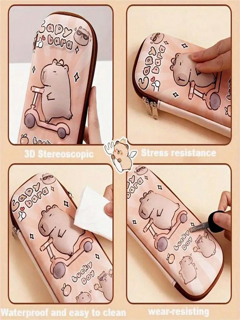 1 Милый мультяшный пенал с капибарой и пандой - Вместительный 3-слойный многофункциональный пенал с водонепроницаемостью, устойчивостью к давлению и