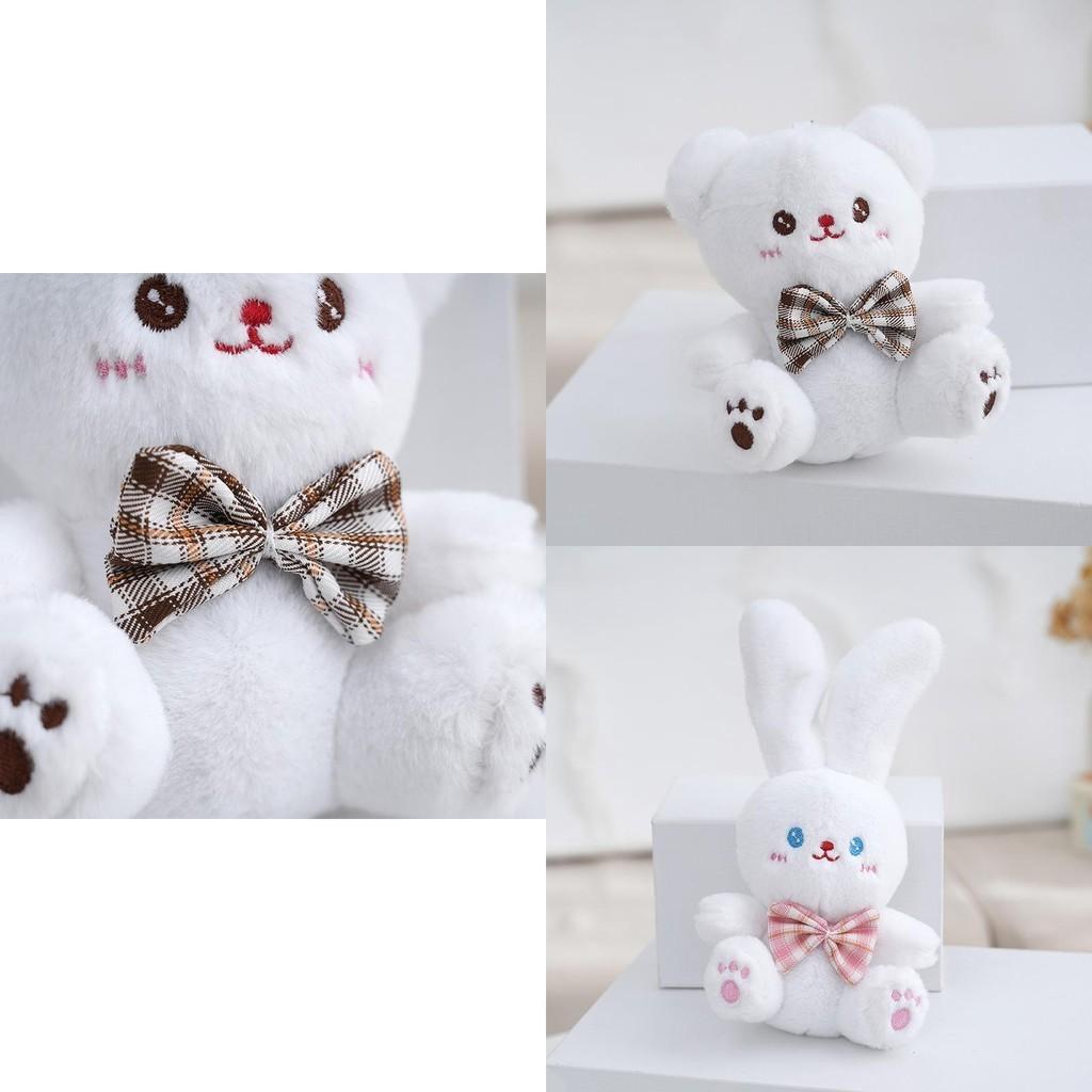 Cute Fluffy Plush Bear And White Rabbit Keychain Soft Stuffed Animal Bag Charm