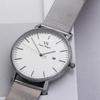 Простые стильные брендовые популярные ультратонкие легкие аналоговые часы деловые водонепроницаемые кварцевые наручные часы серебристо-белые [BUREI] мужские мужские -