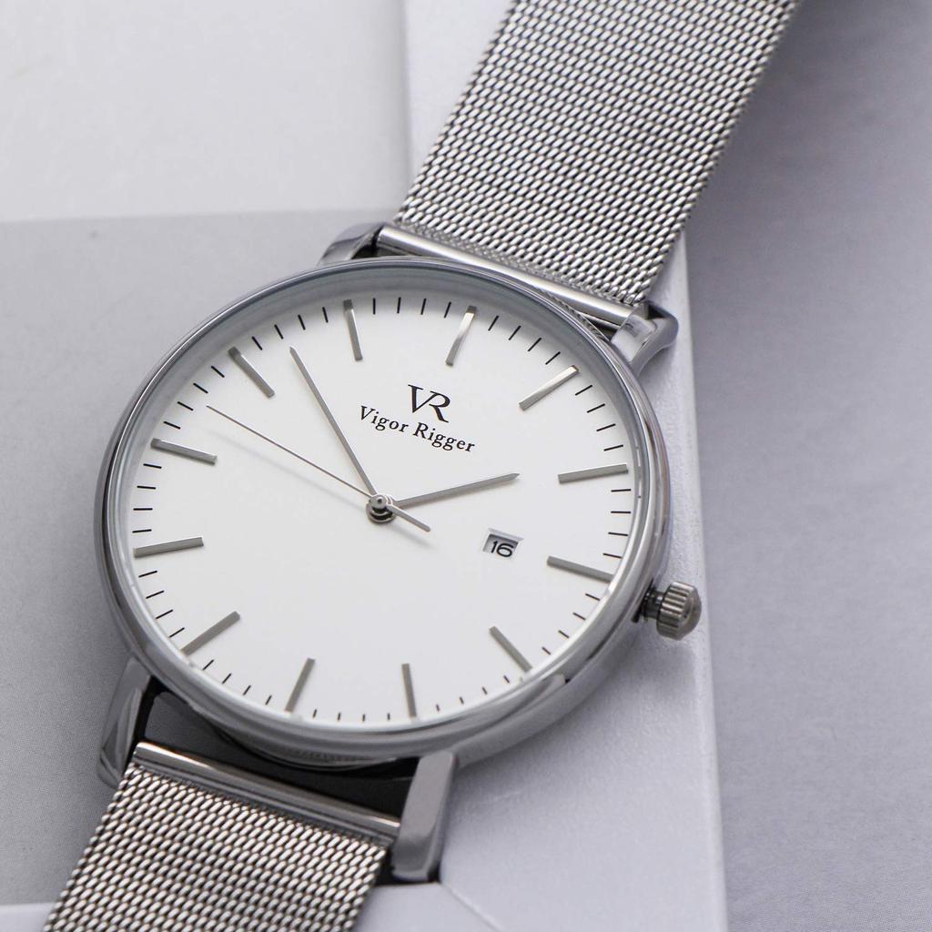 Простые стильные брендовые популярные ультратонкие легкие аналоговые часы деловые водонепроницаемые кварцевые наручные часы серебристо-белые [BUREI] мужские мужские -