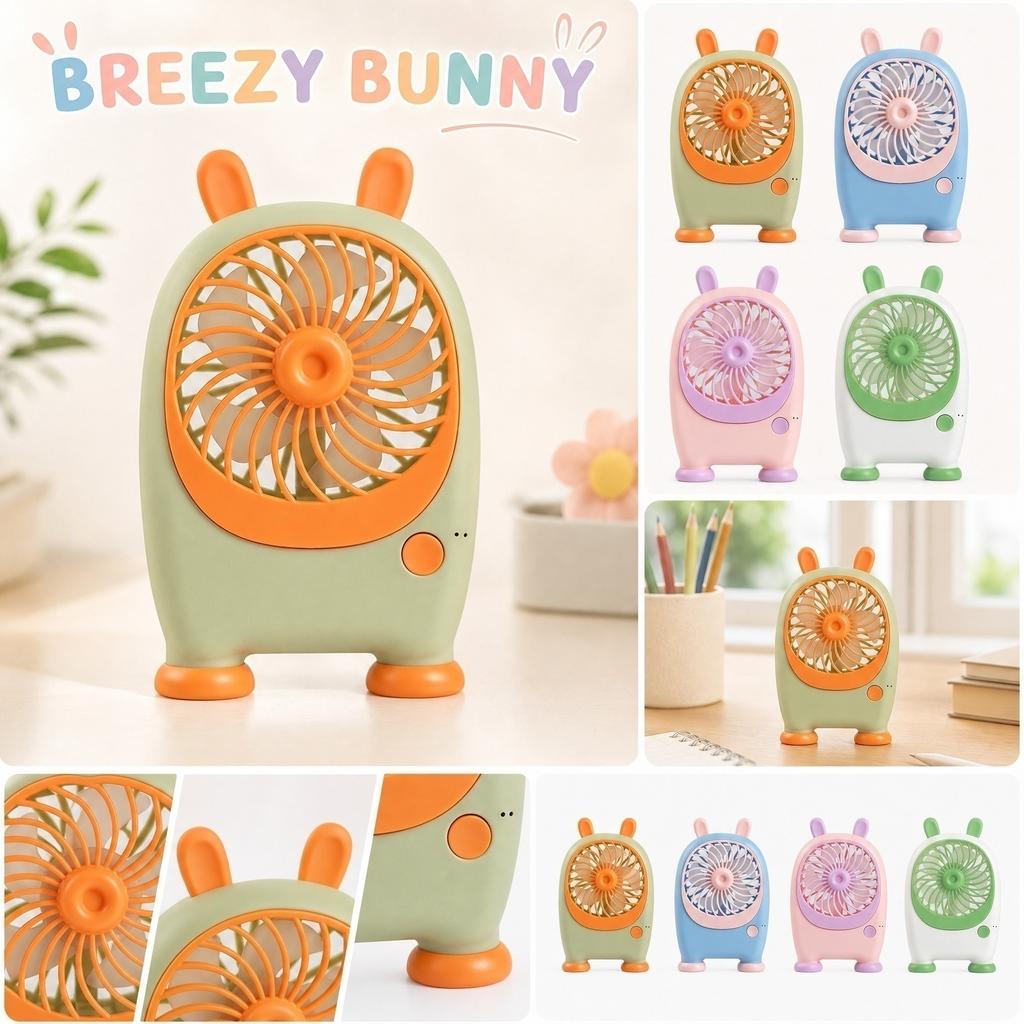 Portable Cute Rabbit Ear Mini Fan Rechargeable USB Type-C Small Desk Fan with 3 Speed Settings and 1 Hour Battery Life for Personal Use