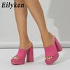 Eilyken Roma Style Knitted Platform Chunky High Heels Slippers Women Casual Peep Toe Fashion Ladies Shoes Sandals