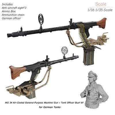 Масштаб 1/16 1/35 Пулемёт MG 34 с воздушным охлаждением общего назначения + Набор бюста танкового офицера Смоляная модель Миниатюра Военная