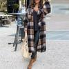 Женская модная клетчатая куртка, весенне-осенняя повседневная длинная верхняя одежда на пуговицах с длинными рукавами