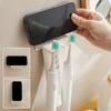 Wall Mount Toothbrush Holder 5 Slots No Drill Adhesive Modern Multi-functional Phone Toothpaste Storage Organizer Rack Bathroom Supplies
