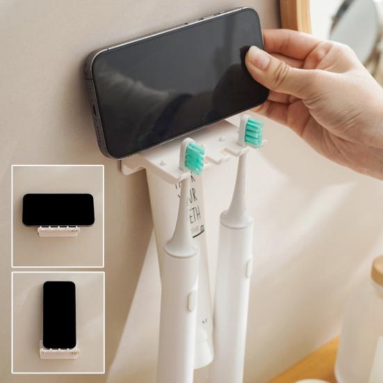 Wall Mount Toothbrush Holder 5 Slots No Drill Adhesive Modern Multi-functional Phone Toothpaste Storage Organizer Rack Bathroom Supplies